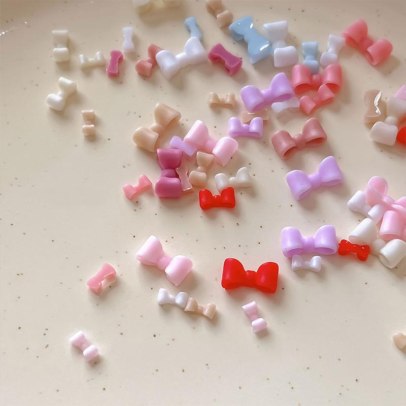 50Pcs Minimalist Mini Ties Resin Nail Charms 3D Solid Color Sweet Bowknots Nail Art Decorations For Diy Hairpin Nail Designs Diy