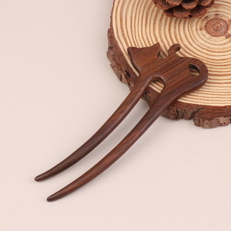 Wooden Hair Stick U-Shaped Hair Fork Cat Butterfly Chinese Style Hairpin Headwear Girl Hair Accessories