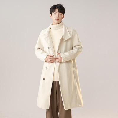 Men's Mid-Length Woolen Trench Coat: Autumn/Winter, High-End Hong Kong Style, Versatile Couple Outerwear
