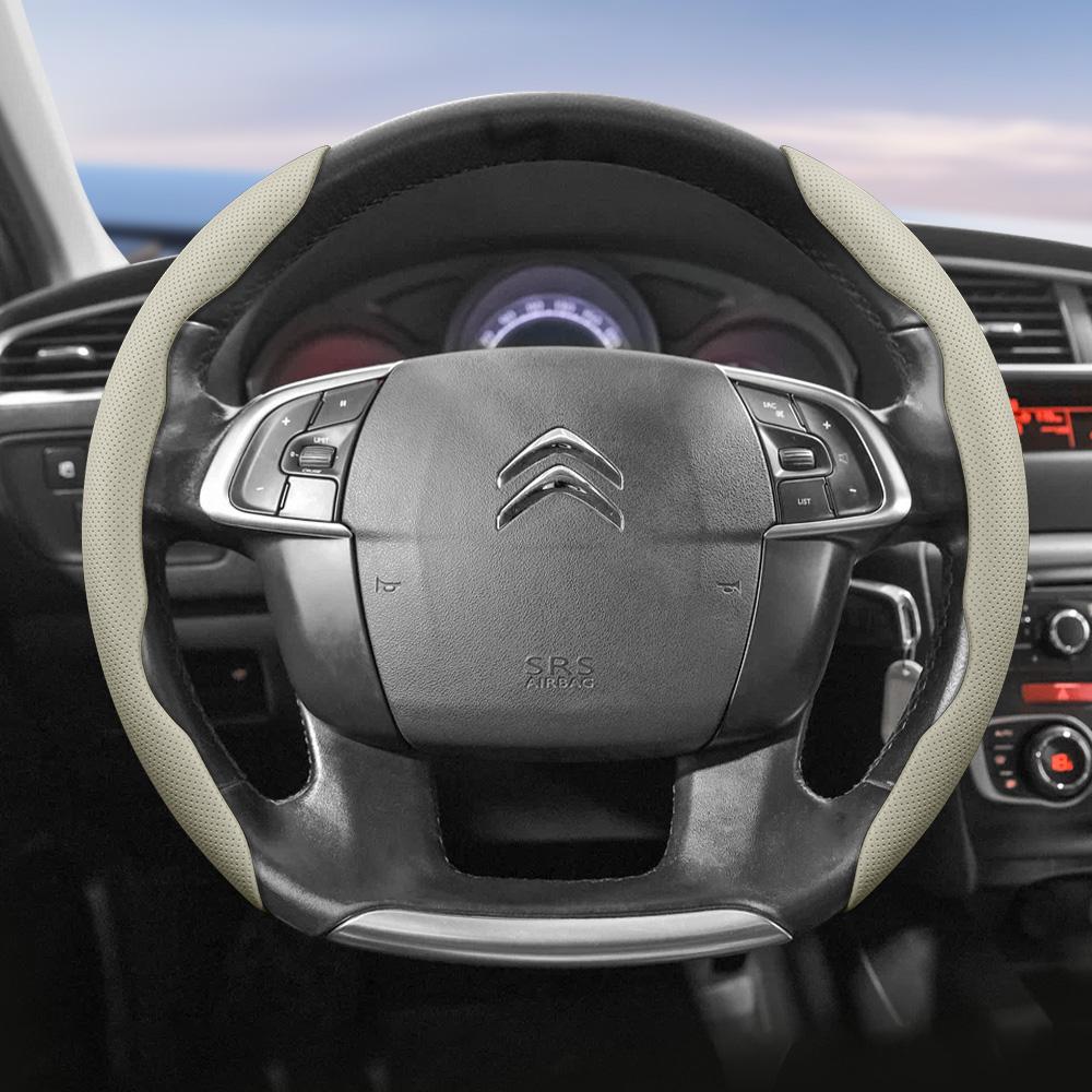 Suitable for Citroen Breathable Leather Steering Wheel Cover with Segmented Quick-Release Design, Non-Slip and Durable, for Models Such as C3, C4 X, B
