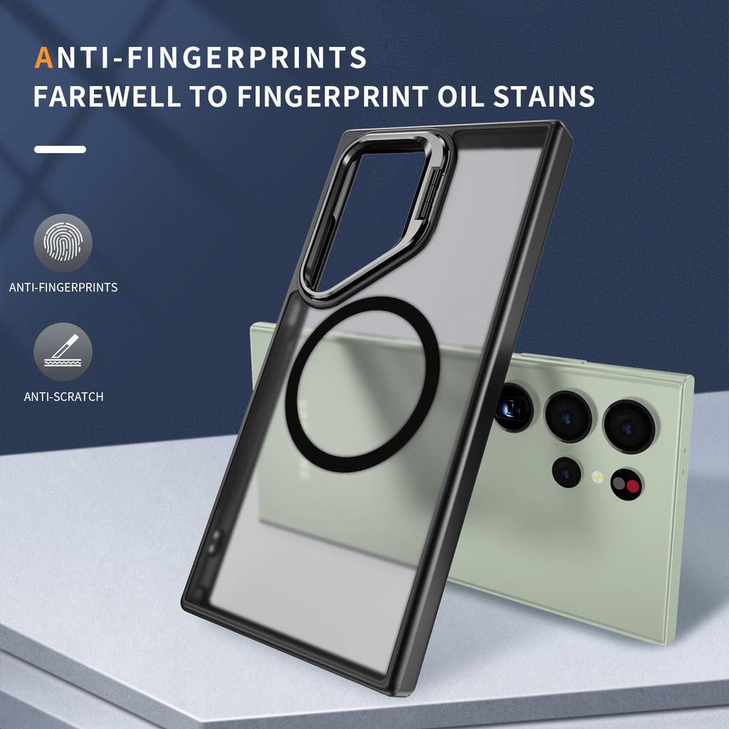 For Samsung Galaxy S25 Ultra Magnetic Case with Lens Kickstand Skin-Touch PC + TPU Phone Cover