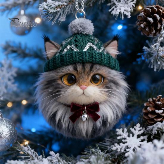 Winter Knitted Hat Ornament Plush Pet Shaped 2D Acrylic Cat Dog Rabbit Christmas Tree Pendant Cozy Animal Charm for Car Rearview Mirrow Window