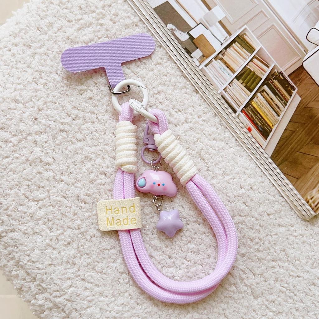 Korea Cute 3D Cloud Pendant Simple Hand Strap Adjustable Short Mobile Phone Lanyard Clip-On Phone Case Universal Anti-Lost Strap