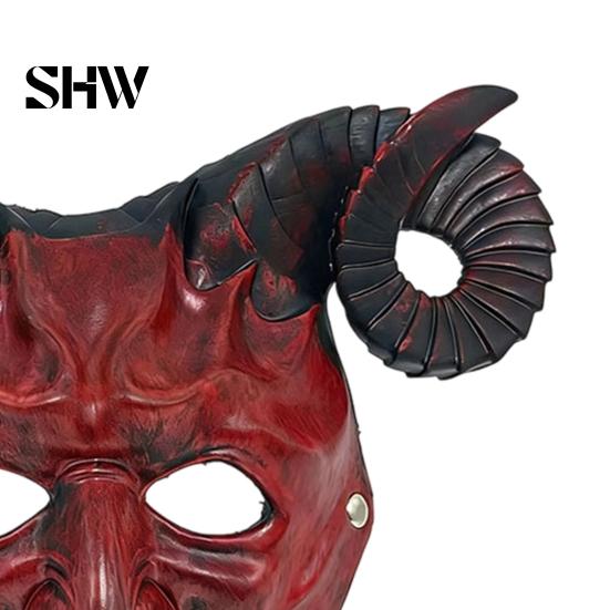 Lightweight Comfortable Headwear Gothic Goat Head Masque with Horns, Adult Demon Skull Secret Room Role Play Masque, Scary Animal Cosplay Costume for