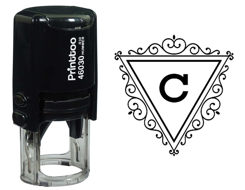 Printtoo C Alphabet Swirl Border Triangle Monogram Initial Self Inking Rubber Stamp Office