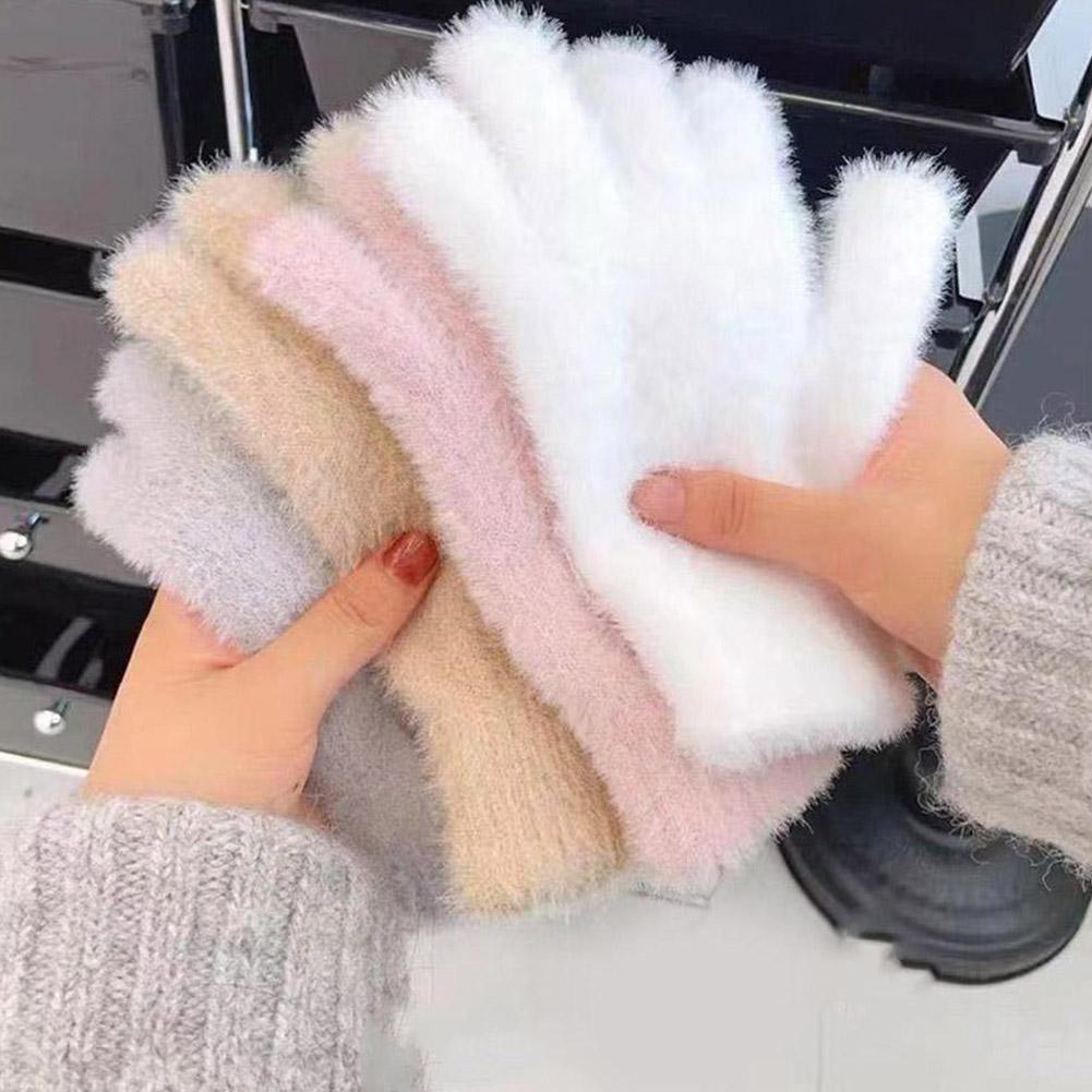 Fashion Winter Mink Velvet Five Finger Gloves Plush Warm Cold-proof Gloves Women Outdoors Cycling Solid Color Five Finger Gloves