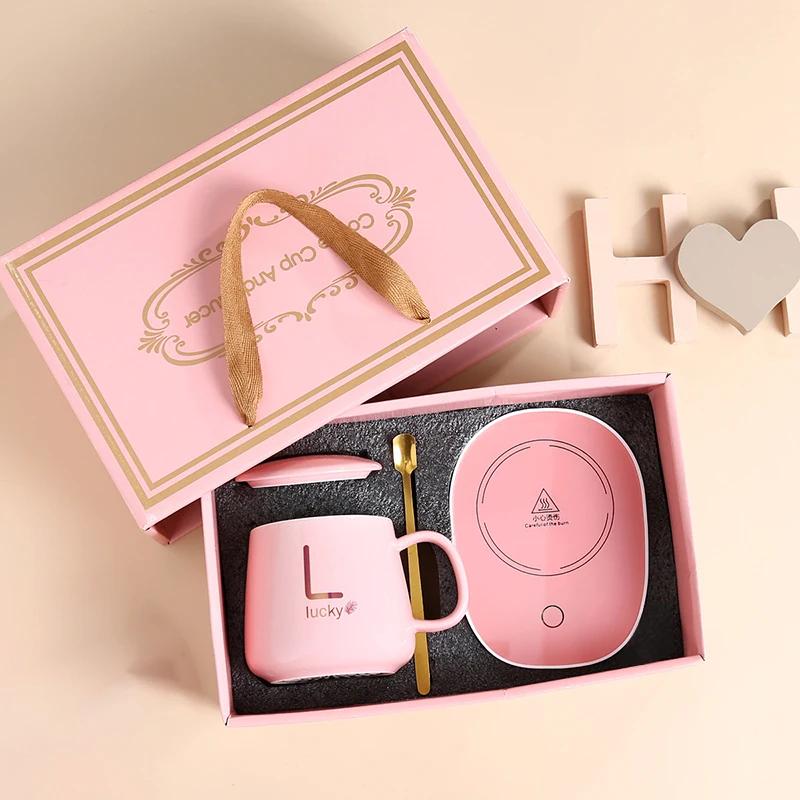 Christmas Gift Box 55 ℃ Thermostatic Cup with Lid Ceramic Cup with Spoon Coffee Cup Portable Meal for Office or Home Use