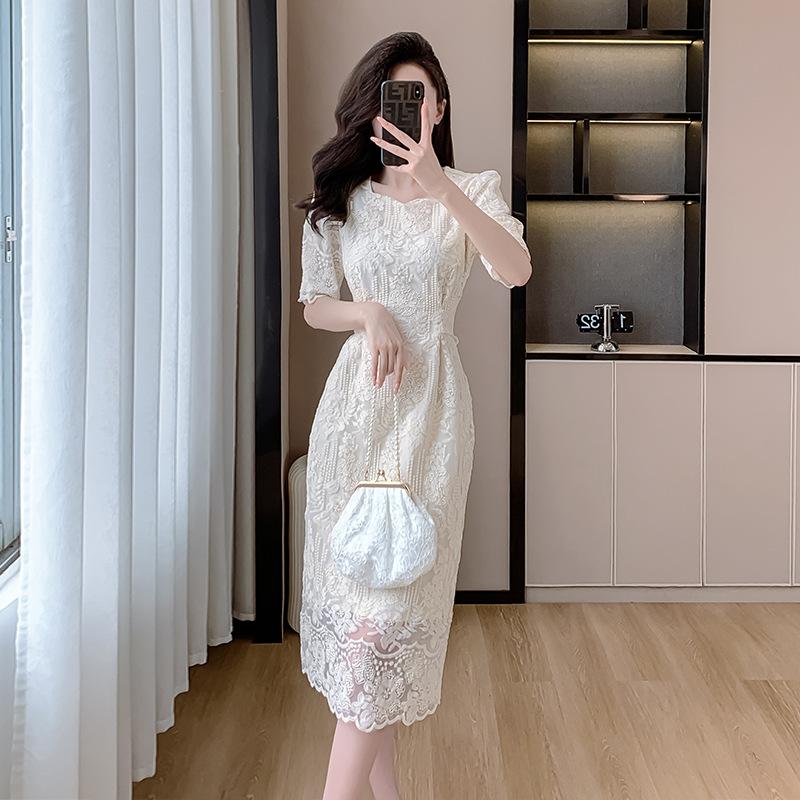 Real Summer Clothes New French Fairy Lace Embroidered Chiffon Temperament Waist Dress Female Real