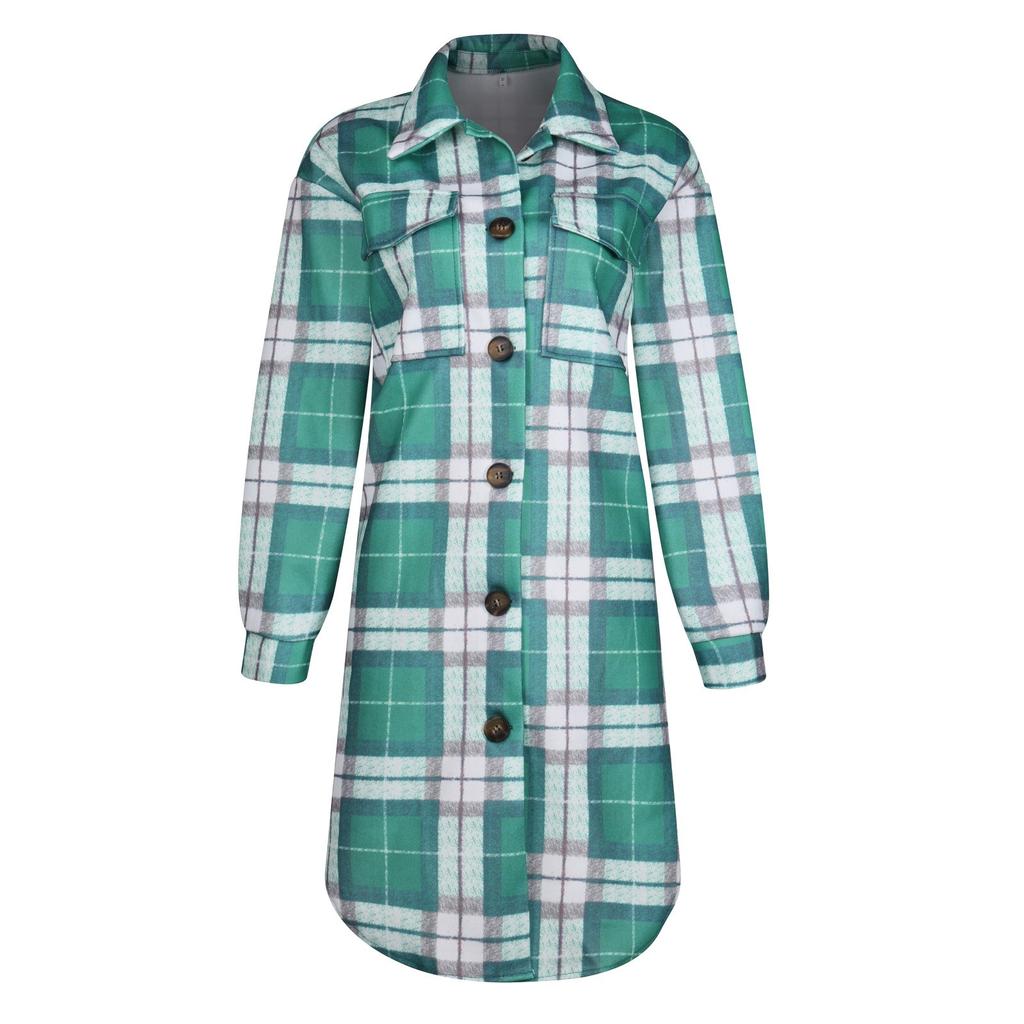 Women's Casual Long Sleeve Plaid Button Down Oversized Shirt Shacket Jacket Coat Outerwear With Pockets