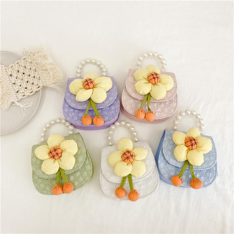 Fashionable Adorable Sunflower Pearl Chain Handbag For Girls Cute Princess Shoulder Bag Breathable Wearresistant Pu Leather