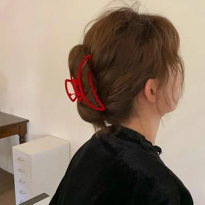 Červená novoroční zimní sametová velká spona do vlasů retro divoká zadní část hlavy žralok chuck vlasová čelenka