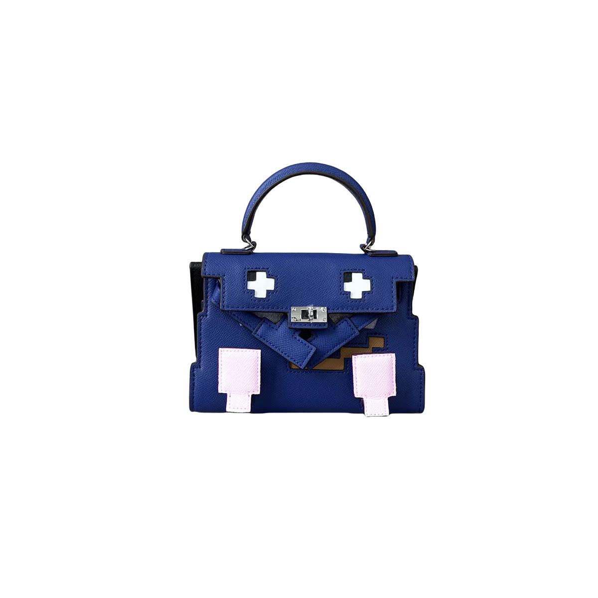 

Popular bag messenger bag women s high-end sense niche mosaic doll bag genuine leather Kelly bag handbag 19*7*13cm