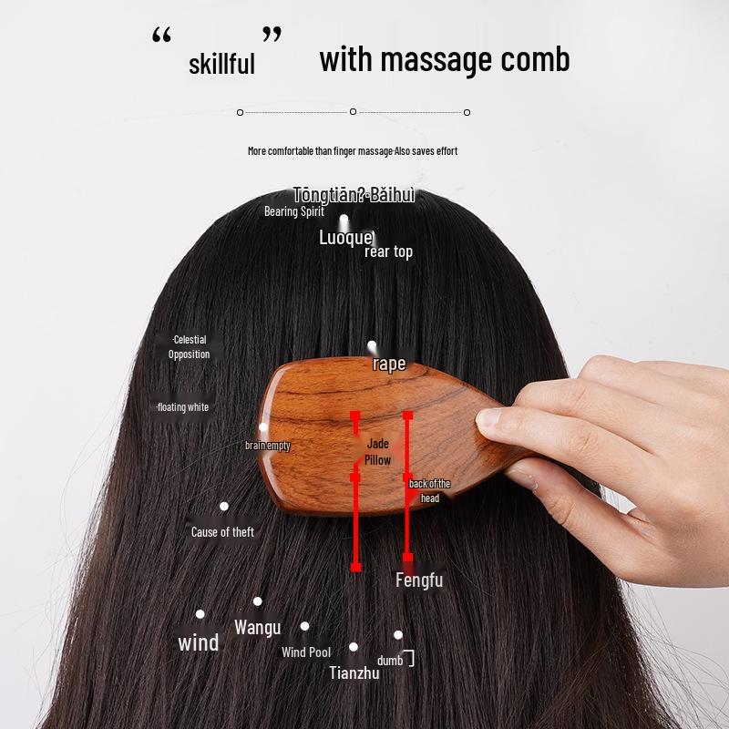 Curved Handle Ox Horn & Sandalwood Massage Comb with Pin Teeth for Men and Women