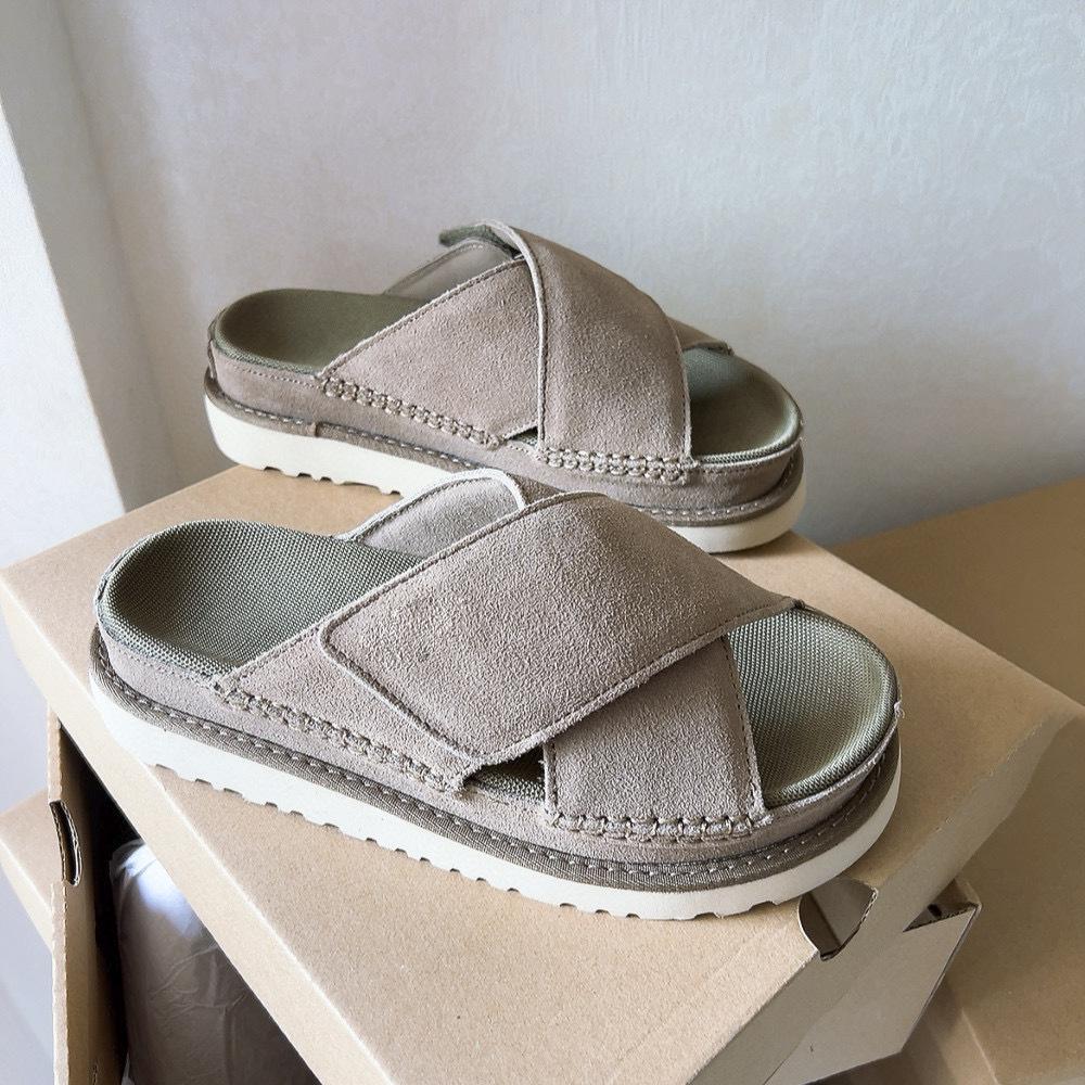 Genuine Leather Unisex Cross-Strap Thick-Soled Slippers - Summer Breathable, Versatile Outdoor Wear 36