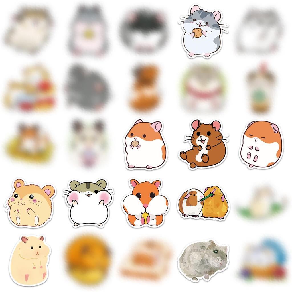 50 Hamster Stickers: Cartoon Animals, Waterproof, Removable, Creative Diary Stationery