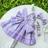 Pet JK Plaid Dress With Harness Loop Small Dogs Cats Teddy Bichon Corgi