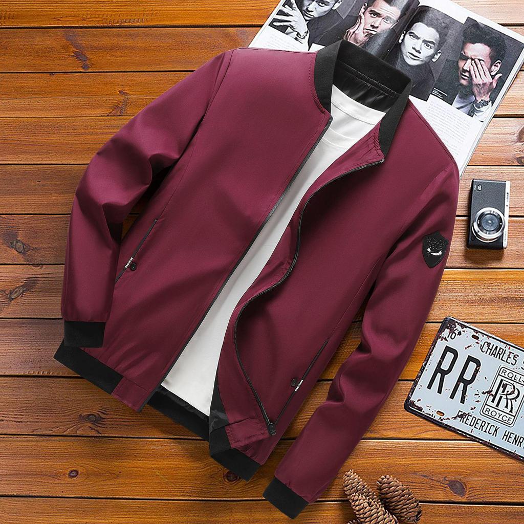 Men's Slim Fit Solid Color Korean Style Baseball Jacket - Spring Autumn Plus Size Outerwear