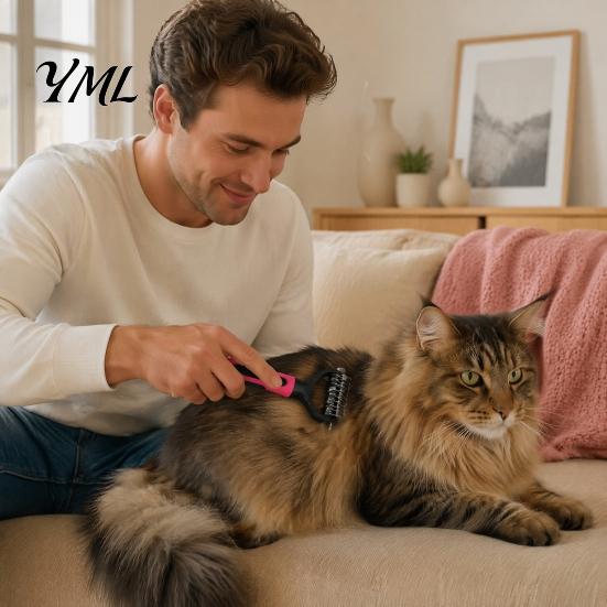 Dematting Comb for Dogs And Cats Double-Sided Pet Grooming Brush, Stainless Steel Cat Undercoat Rake, with Hair Remover Mats Non-Slip Handle