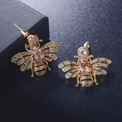 Luxury 925 Silver 3D Bee Stud Diamond Earrings Women