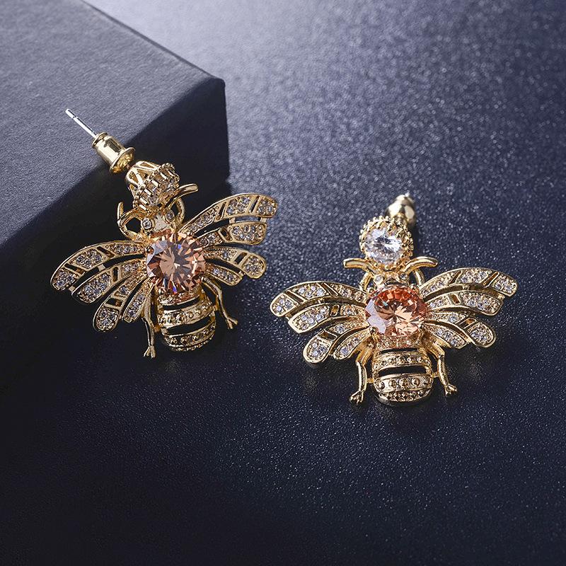 

Luxury 925 Silver 3D Bee Stud Diamond Earrings Women