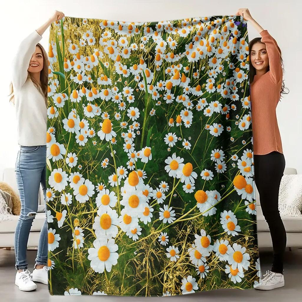 Custom Daisy Blanket Wild Flower Meadow Field Design Personalized Name Fleece Throw All Season Soft Warm Bedding Home Decor Gift