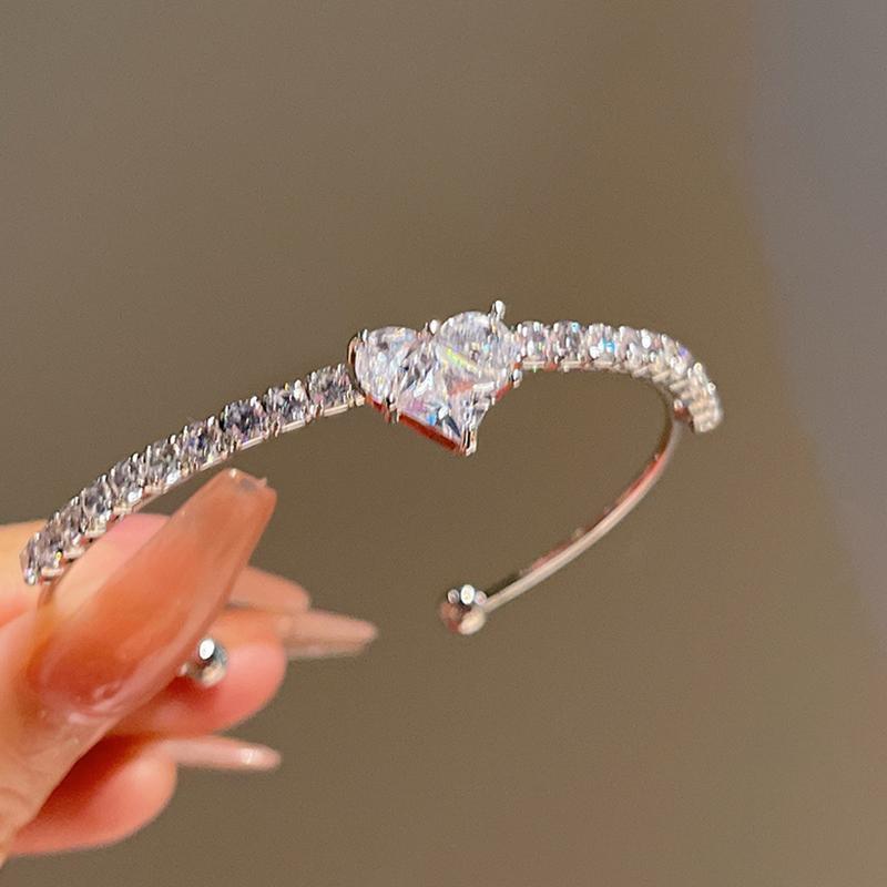 Bling White Zircon Bracelet Necklaces for Women Heart-Shaped Pink Crystal Pendant Necklace Women's Jewelry Set Exquisite Gifts