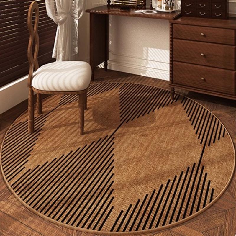 French Retro Style Bedroom Decor Brown Carpet Round Carpets for Living Room Washable Study Soft Floor Mat Waterproof Lounge Rug
