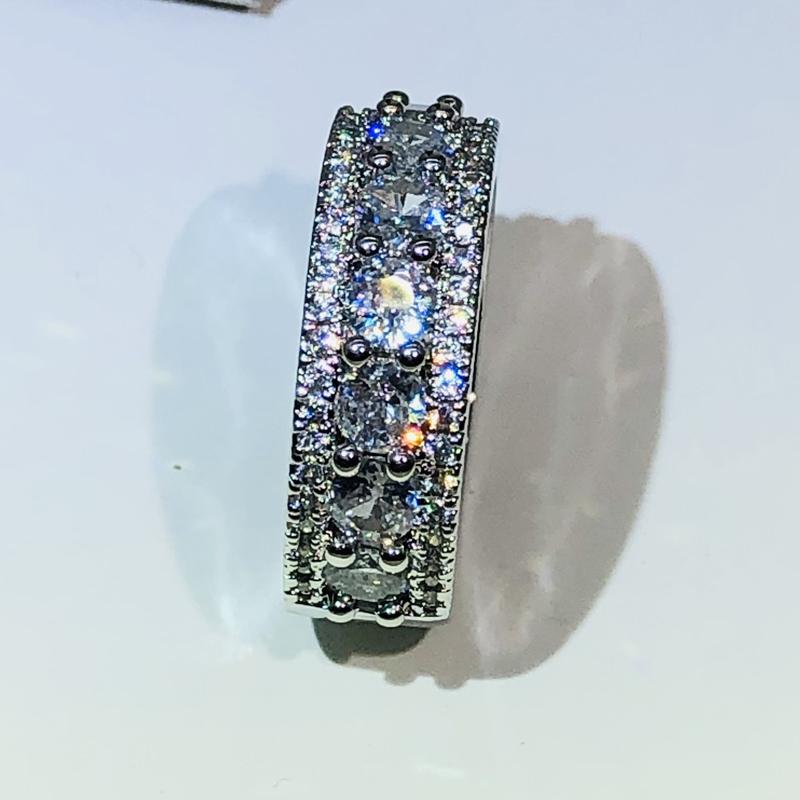 Elegant Temperament Geometric White Zircon Ring For Ladies  Sterling Silver Party Birthday Cocktail Jewelry Gift