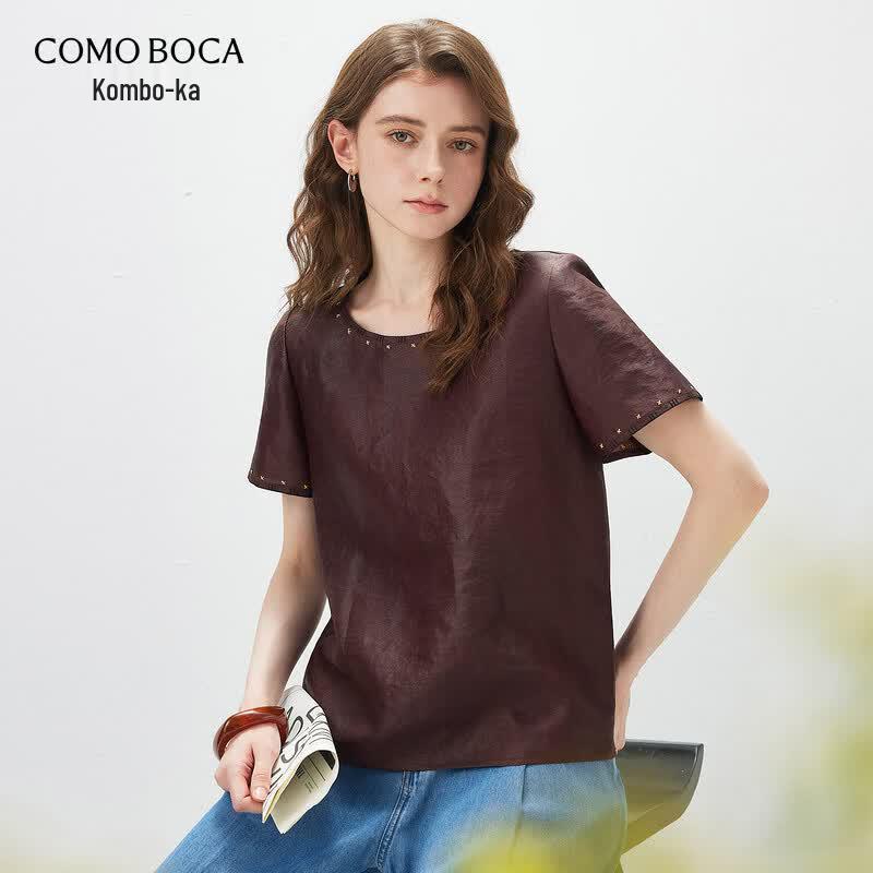Kemeng Boka Women s Heavy Mulberry Silk Embroidered Short-Sleeve Top L