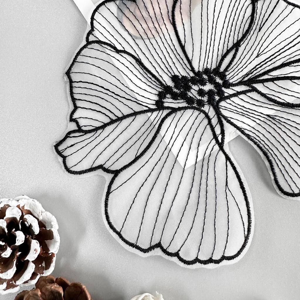 Black Lotus Organza Embroidered Flower Cloth Sticker Decorative Top T-Shirt Dress Clothing Accessories Cloth Sticker Accessories
