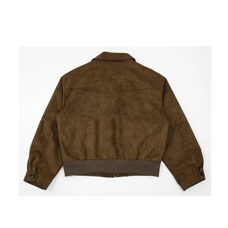 Mens Vintage High Street Suede Jacket Loose Fit Casual Flight Coat Teens