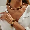 IngeSight.Z Boho Resin Acrylic Metal Beaded Necklaces Bracelets Set for Women Vintage Elegant Clavicle Choker Party Jewelry Gift