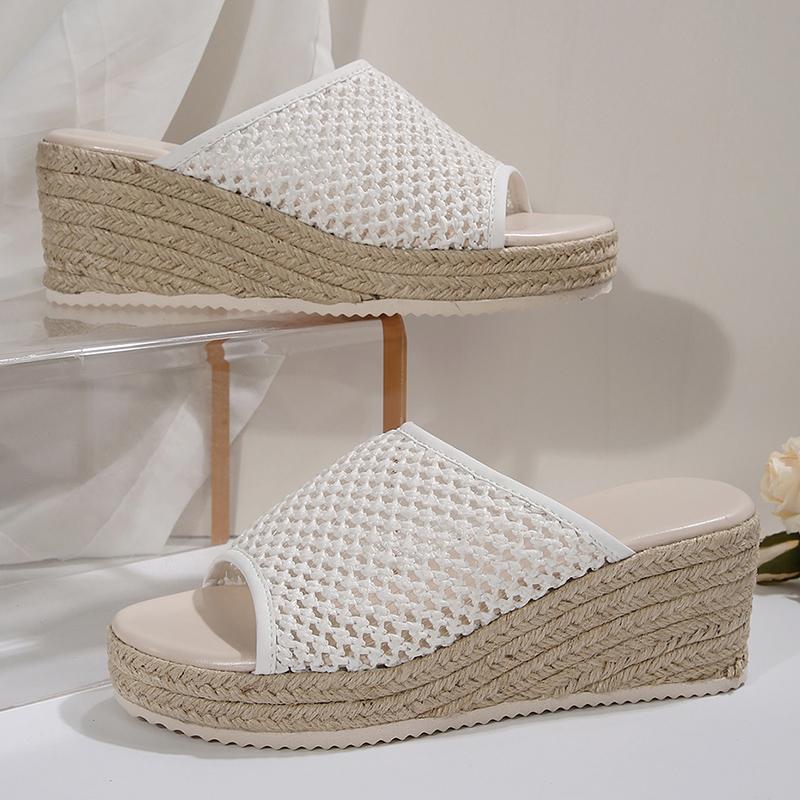 Fashion Hollow Out Mesh Braided Wedge Sandals Women Summer Fashion Thick Sole Espadrille Slippers Woman Comfort Casual Platform Sandals