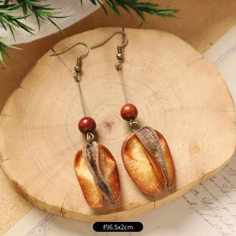 Retro Handmade Plant Fruit Earrings Pine Cone Literature and Art Chinese Medicine Dried Fruit Niche Creative Earrings Women