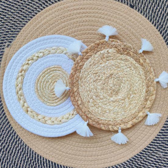 7/9Pcs/Set Boho Wall Basket Decoration Handmade Woven Round Flat Wall Hanging Decor Bohemian Decorative Rustic Rattan Seagrass Wicker Wall Art