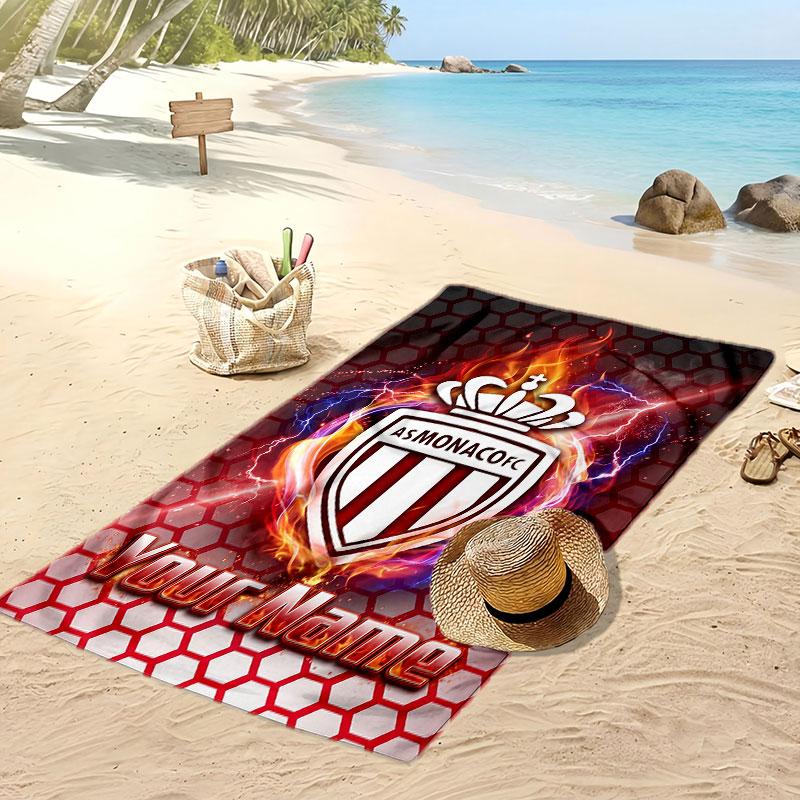 Monaco FC Personalisiertes Bedrucktes Strandtuch Fußballlogo Unterstützung Benutzerdefinierter Name Text Saugfähiges Handtuch Für Sport Reisen Besonderes Geschenk