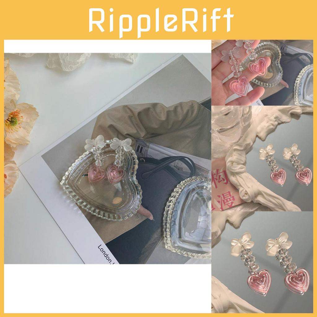 Stylish Heart Pink Earrings Fashionable Long Alloy Plated Geometric Drop Jewelry For Women