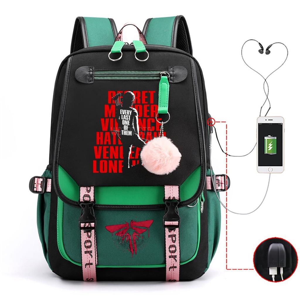 Trend Printing Student Casual Schoolbag Contrasting Color Neutral USB Backpack
