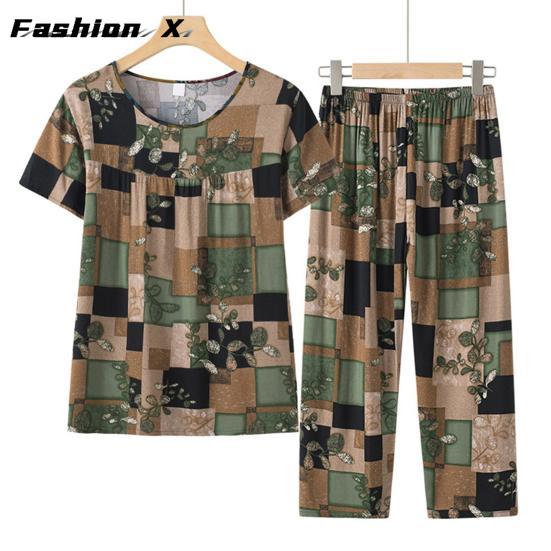 Fashion Pajamas Two Piece Set Set T-shirt Pants Set Women's Summer Pajamas for Mom