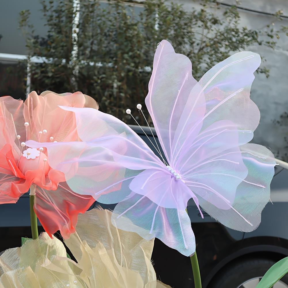 3pcs Giant Artificial Flowers Decor, 19.69inch Yarn Butterfly Poppy Flowers, Three-dimensional Butterfly, New Marriage Decor, Home Wedding Party Decor