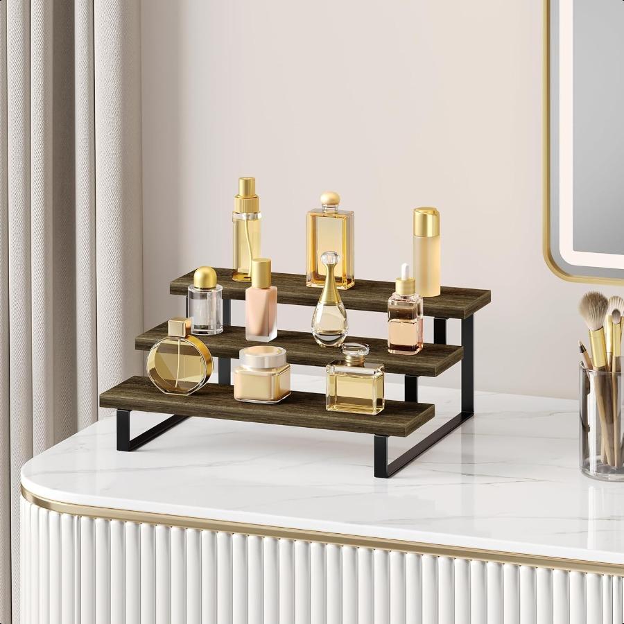 

Деревянная подставка-подставка для дисплея 3-ярусная подставка для демонстрации парфюмерии Органайзер для парфюмерии с металлической подставкой для туалетного столика Полка для демонстрации одеколона United States