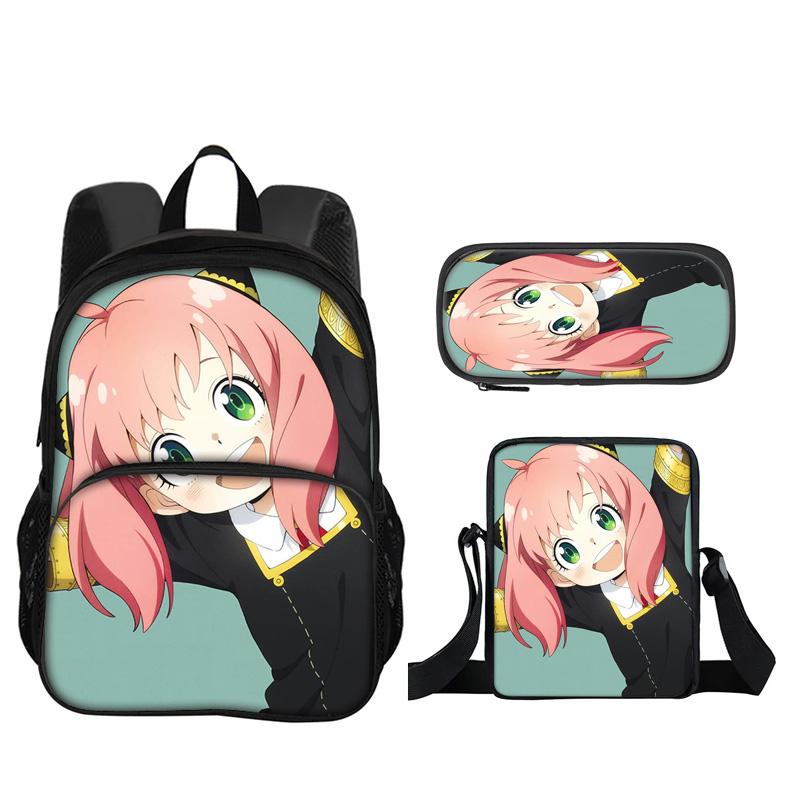 SPY×FAMILY Sac Rond Devant Sac à Dos Trousse à Crayons Sac Bandoulière Ensemble 3 Pièces Polyvalent Dessin Animé Garçon et Fille École Anniversaire Meilleur Cadeau
