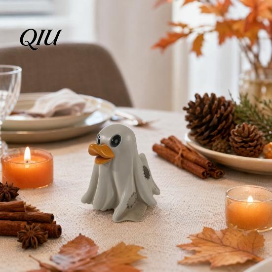 Resin Animal Figurine Halloween Rubber Duck, Cute Decor with Big Eyes & Orange Beak, Duck Fade-Resistant for Indoor Outdoor Desktop Garden