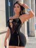 Fhseer Women'S Sexy Lingerie Halter Neck Bodycon Dress With Double Front Cutouts Lace Patchwork Open Back Night Club Party Dress