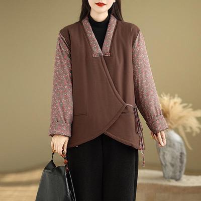 Toamnă Primăvară Iarnă Bumbac Căptușit supradimensionat vintage floral îmbrăcăminte exterioară femei jachetă casual largă Palton