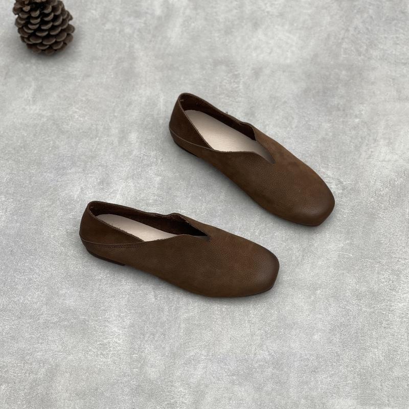 Johnature Handmade Genuine Leather Soft Soled Loafers Casual Soft Cowhide Flat Women's Slip-on Shoes