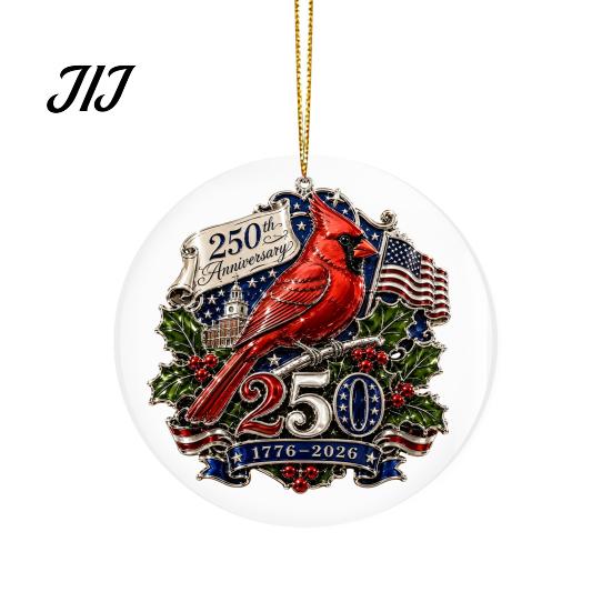 Office Christmas Holiday Decor 250th Anniversary Acrylic Hanging Ornament, Double Side Printed Festive Indoor Outdoor Seasonal Ornament for
