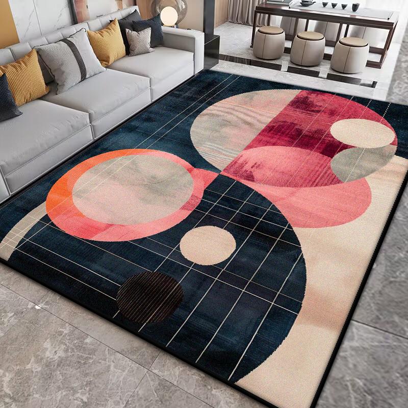 Nordic Light Luxury Geometry Carpet for Living Room Decor Soft Easy Cleaning Rugs for Bedroom Large Area Abstract Red Floor Mat