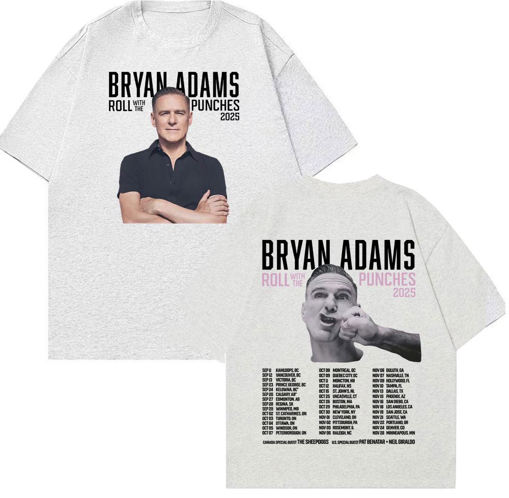 Bryan Adams Roll with The Punches Tour 2025 Album T Shirts Unisexs Clothing Fashion Hip Hop Oversized Cotton Tshirts Streetwear
