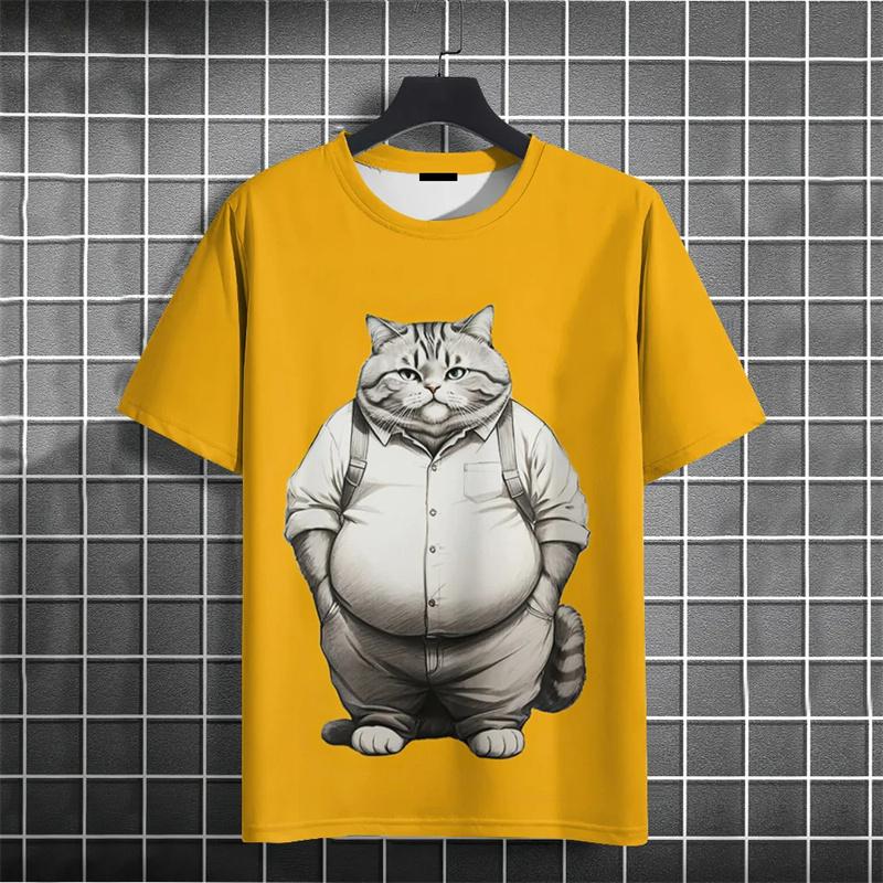 Funny Fat Cat T-Shirt Men's 3d Printed Animal T-Shirts Kids Casual Loose Short Sleeved Oversized Tops Summer Streetwear Tees